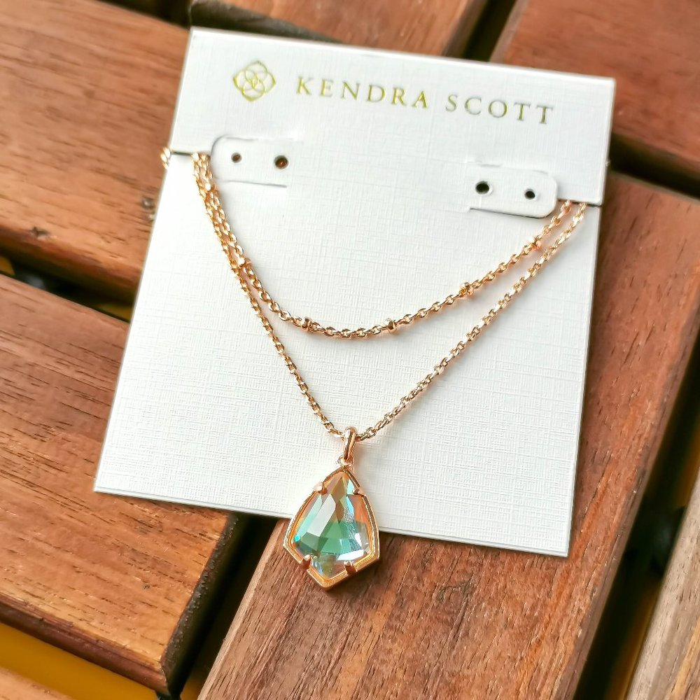 Kendra Scott Cory Rose Gold Multi Necklace Blush Dichroic Glass